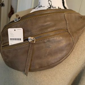 Free People Riley Belt Bag Moss Leather and silver metal trim. Pre-loved
